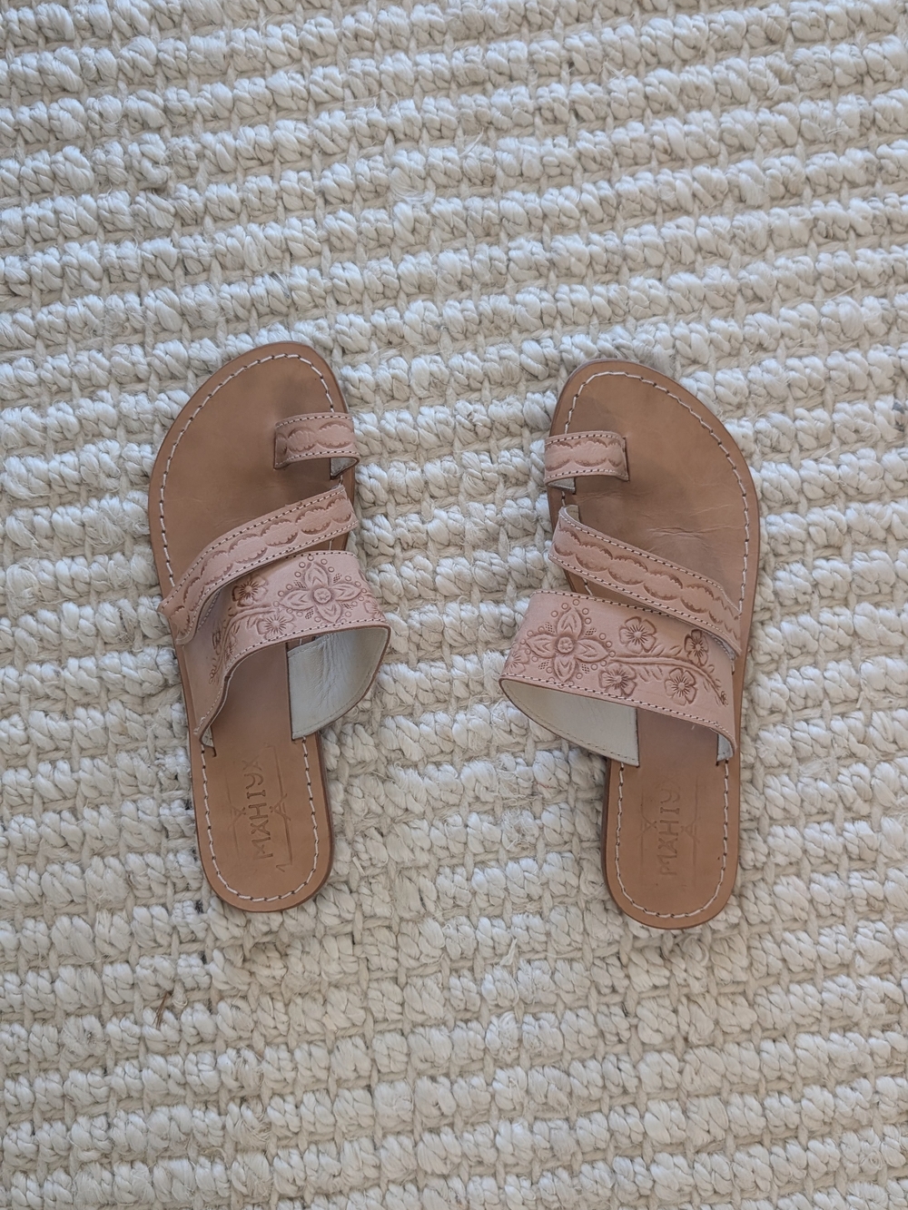 Mahiya Embossed Floral Slide Sandals in Nude Pink